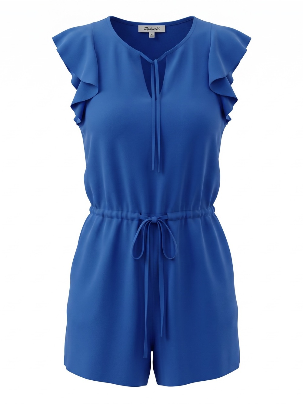 Madewell Royal Blue Petal Play 100% Silk Flutter Sleeve Romper | M